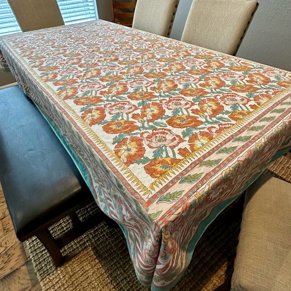 Anokhi Kitchen Anokhi Block Print Cotton Floral Stripes Tablecloth